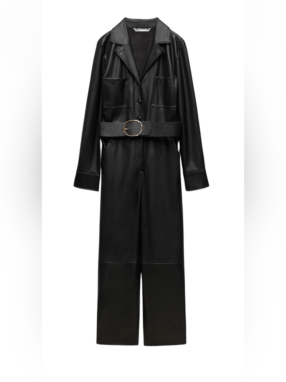 Zara black faux leather jumpsuit size XS worn once